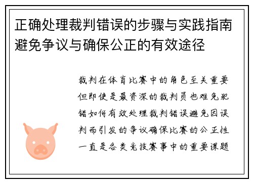 正确处理裁判错误的步骤与实践指南避免争议与确保公正的有效途径